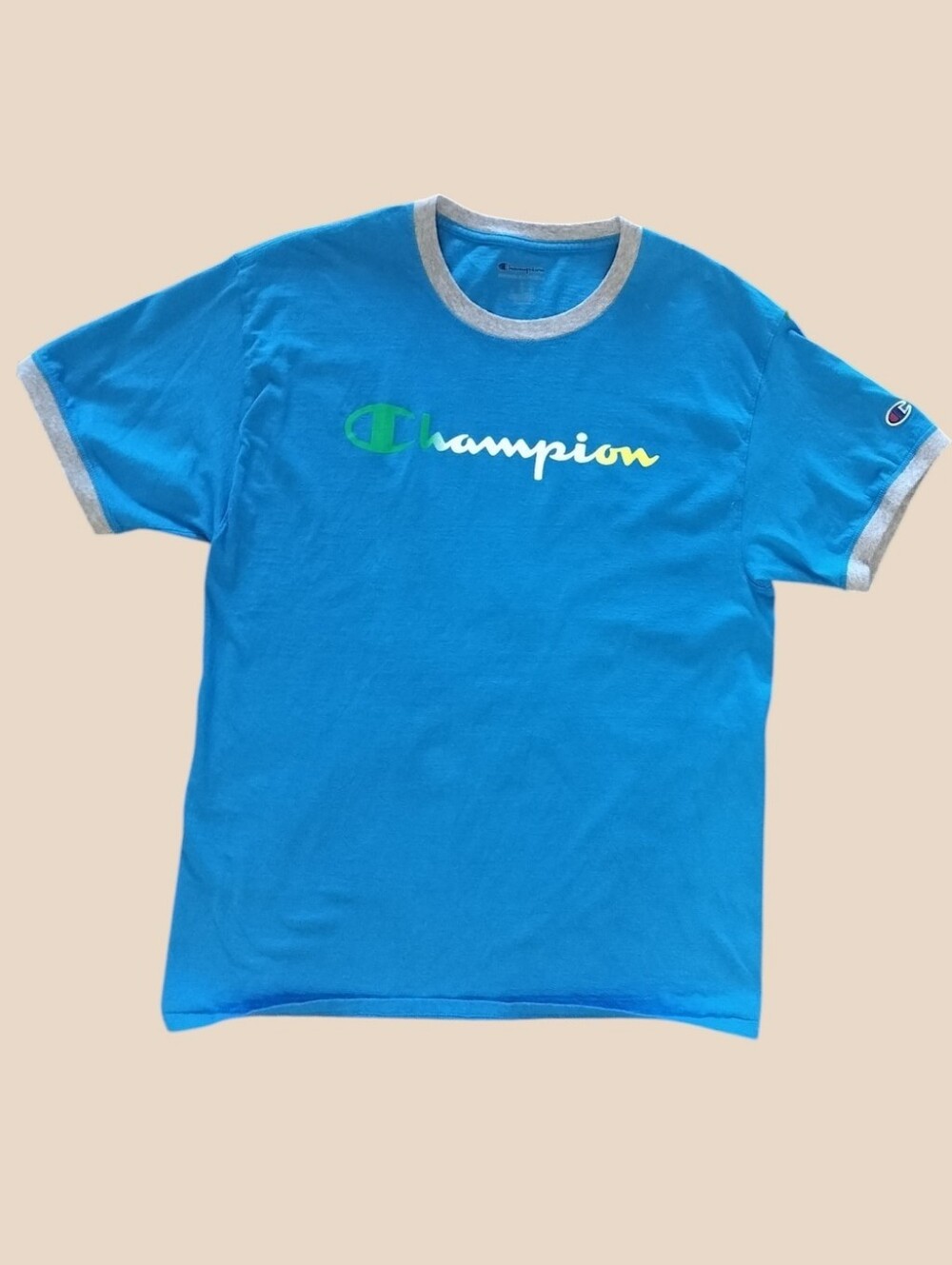 Champion Blue Ringer T-Shirt Men’s Short Sleeve Logo Graphic Tee L